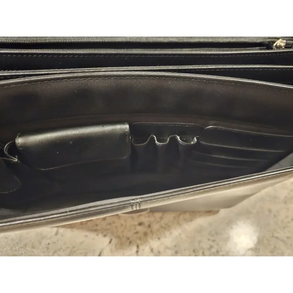 Samsonite Black Briefcase/Document Case Lock Zip Top Handle Organizer Leather